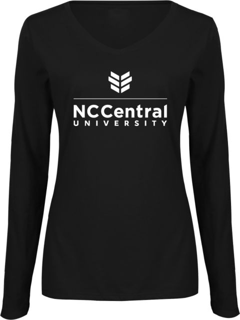 North Carolina Central Womens Long Sleeve V Neck Tee  NC Central University Mark Stacked - ONLINE ONLY