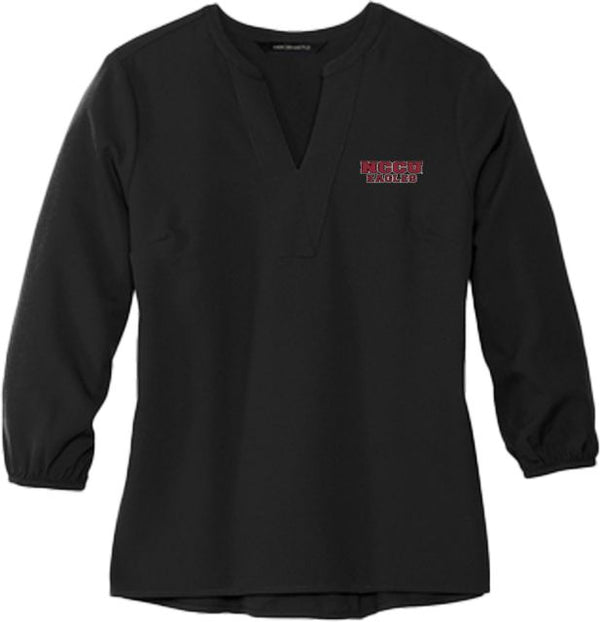 North Carolina Central Mercer + Mettle Womens 3/4 Sleeve Crepe Blouse NCCU Eagles Stacked Wordmark - ONLINE ONLY